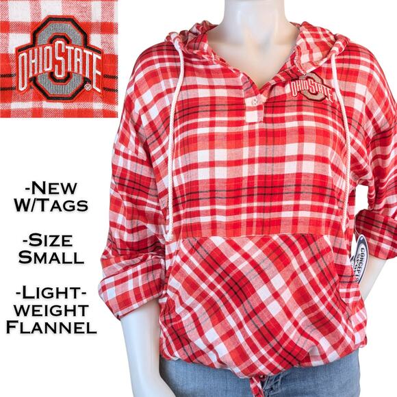 NEW Ohio State Buckeyes Concepts Sport Lightweight Flannel Plaid Hoodie Small - Picture 2 of 11